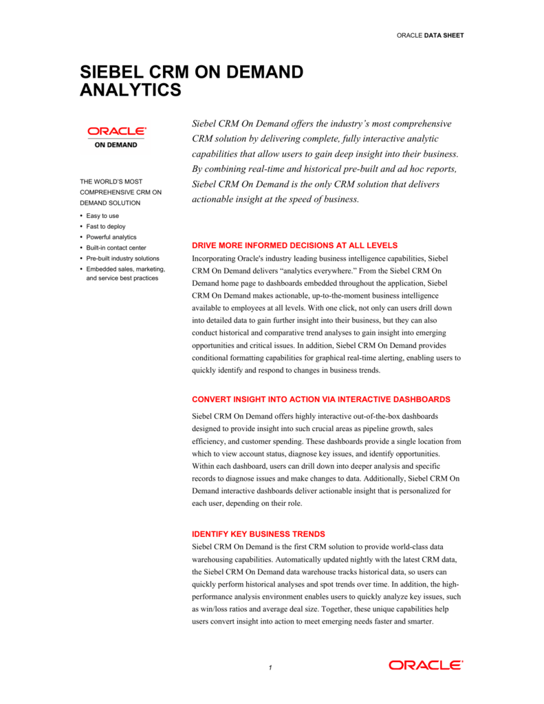 Siebel Crm On Demand Analytics