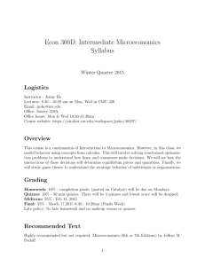 Econ 300 D: Intermediate Microeconomics