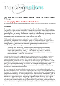 2016 Issue No. 27 — Thing Theory, Material Culture, and Object