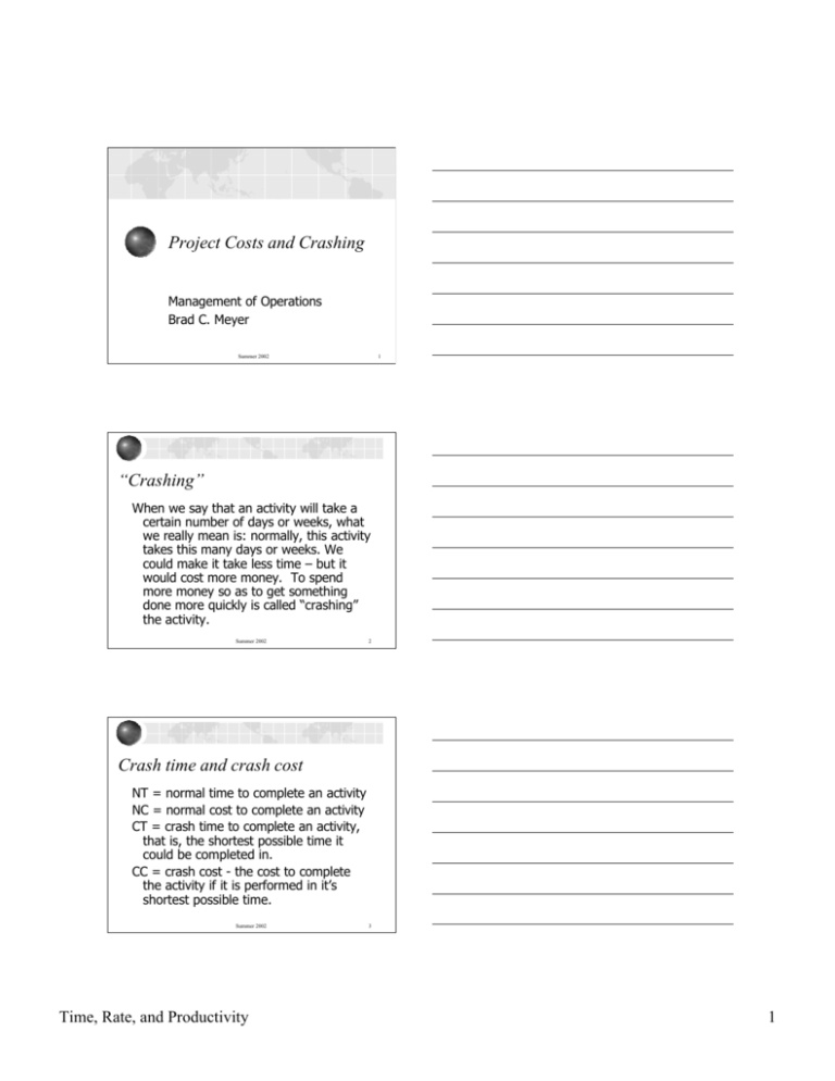 Project Costs And Crashing Crashing Crash Time And Crash Cost
