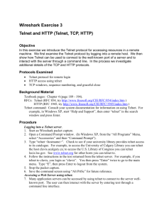 Wireshark Exercise 3 Telnet and HTTP (Telnet, TCP, HTTP)