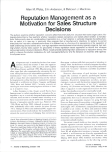 Reputation Management as a Motivation for Sales Structure Decisions