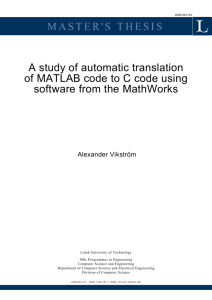 A study of automatic translation of MATLAB code to C code using