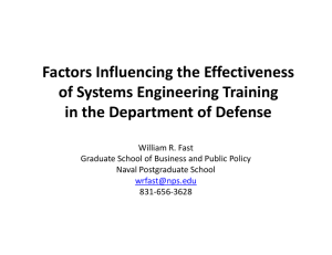 Factors Influencing the Effectiveness g of Systems Engineering