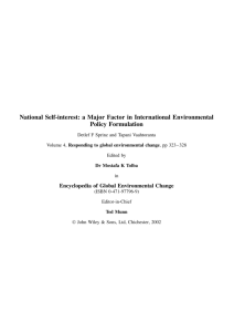 National Self-interest: a Major Factor in International Environmental