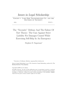 The “Necessity” Defense and the Failure of Tort Theory
