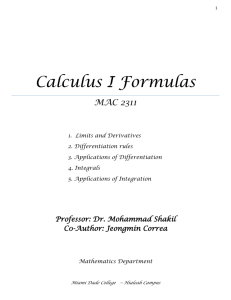 Calculus I Formulas - Miami Dade College