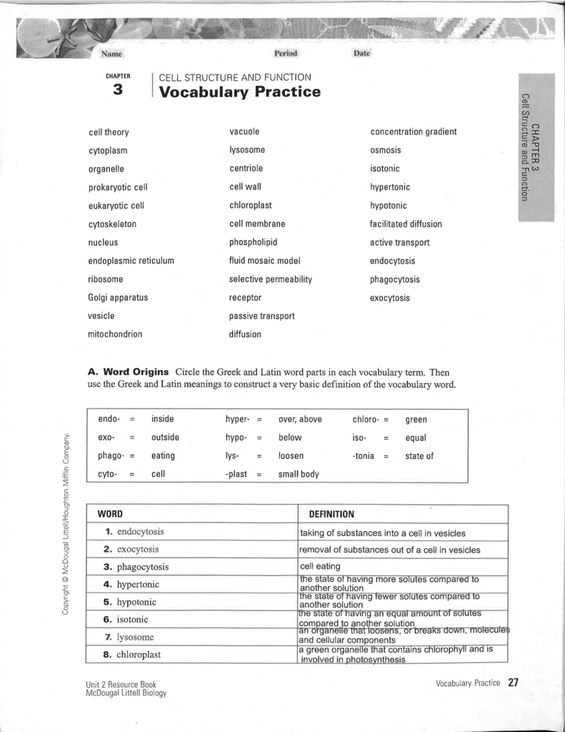 Chapter 3 Cell Structure And Function Worksheet Answer Key prntbl