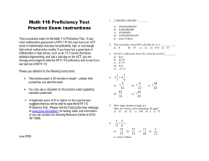 Math 110 Proficiency Test Practice Exam Instructions