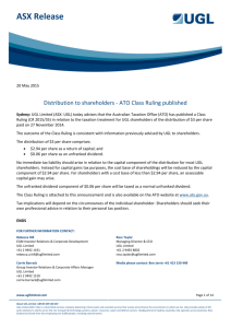 Distribution to shareholders - ATO Class Ruling