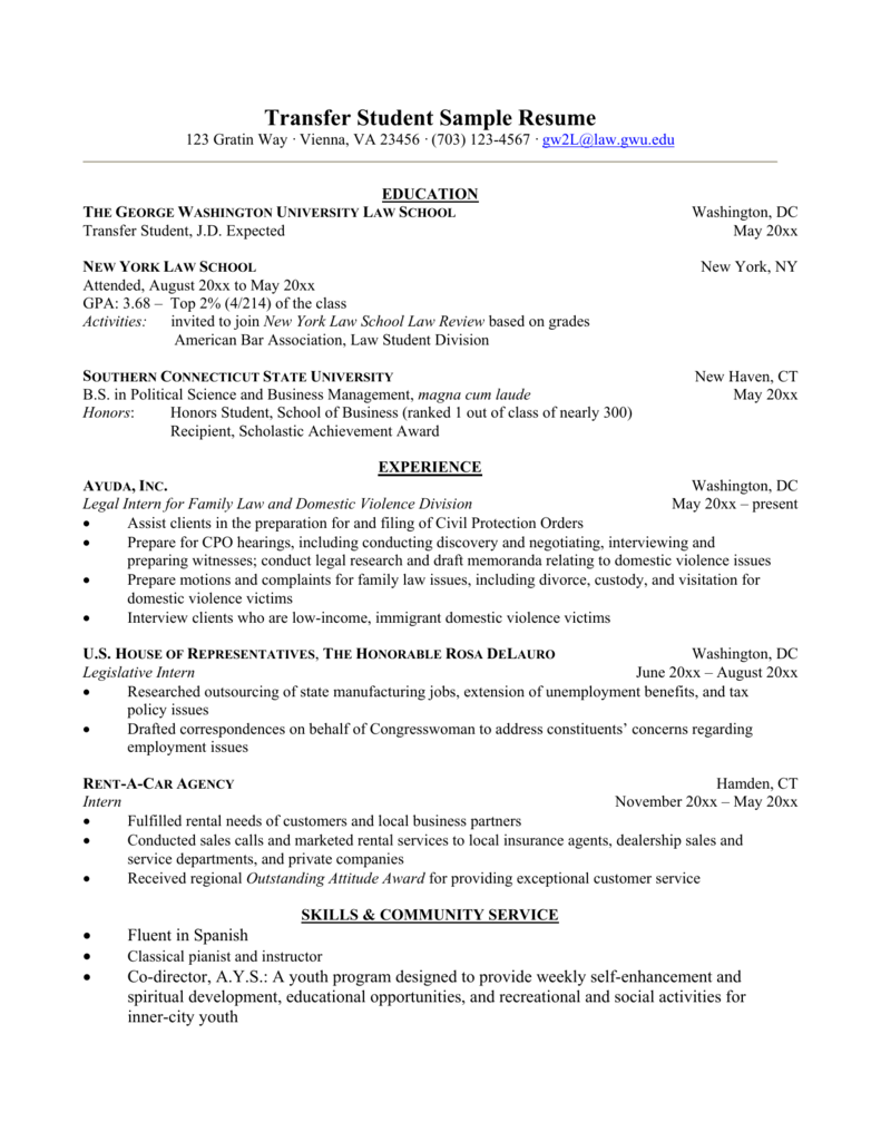 how to write a resume for college transfer