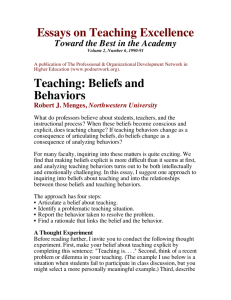 Essays on Teaching Excellence Teaching: Beliefs and Behaviors