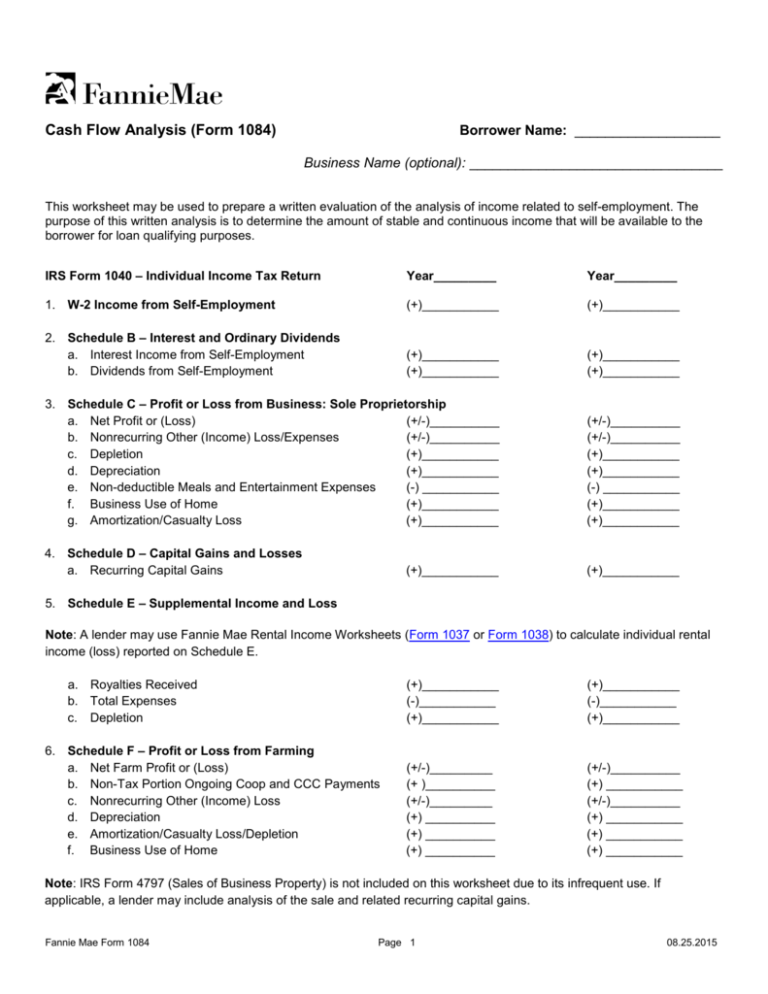 Cash Flow Analysis Form 1084 