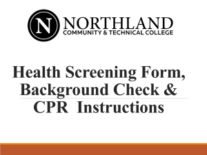 Health Screening Form, Background Check & CPR Instructions