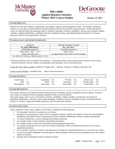 MBA Q600: Applied Business Statistics Winter 2015 Course Outline