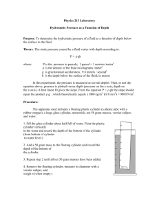 Physics 213 Laboratory Hydrostatic Pressure as a Function of Depth