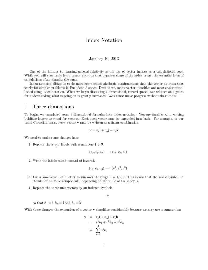 Index Notation Usu Department Of Physics