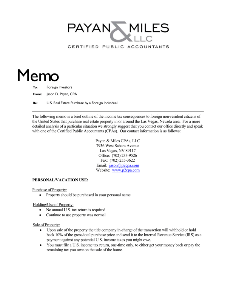 The following memo is a brief outline of the income tax