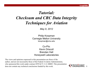 Tutorial: Checksum and CRC Data Integrity Techniques for Aviation