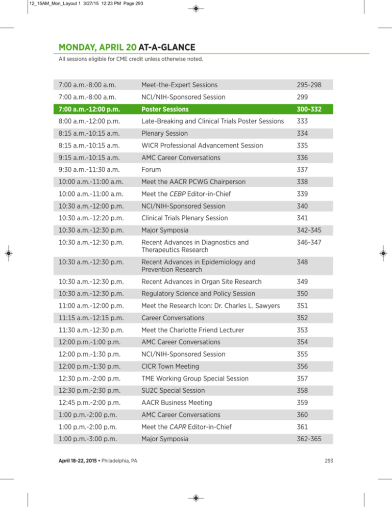 Monday April At A Glance American Association For Cancer