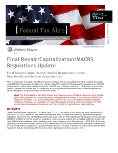 Final Repair/Capitalization/MACRS Regulations