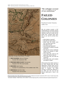 Failed Colonies, North and Central America, 1698-1763