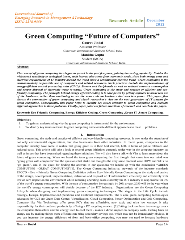 research paper on applications of green computing