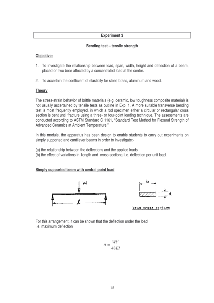 Experiment 3 Bending Test Tensile Strength Objective 1