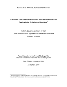 Automated Test Assembly Procedures for Criterion