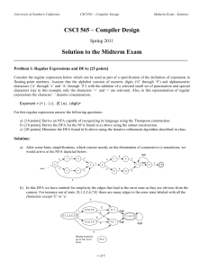 CSCI 565 – Compiler Design Solution to the Midterm Exam