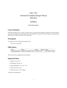 CSC 7351 Advanced Compiler Design Theory Fall 2012 Syllabus