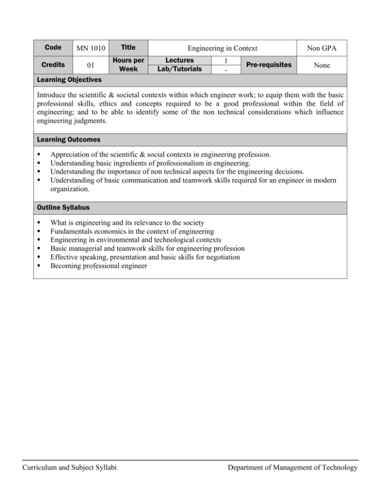 Curriculum And Subject Syllabi Department Of Management Of Curriculum And Subject Syllabi Department Of Management Of