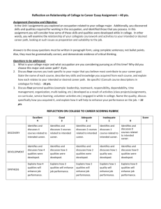 Reflection on Relationship of College to Career Essay Assignment