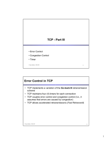 TCP - Part III Error Control in TCP