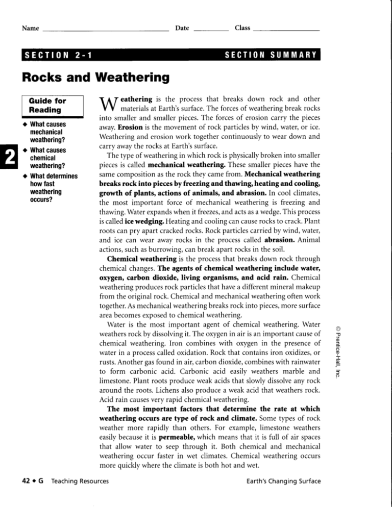 Rocks And Weathering
