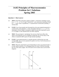 14.02 Principles of Macroeconomics Problem Set 1 Solutions Spring
