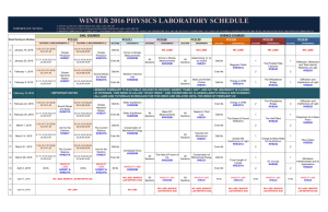 WINTER 2016 PHYSICS LABORATORY SCHEDULE