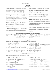Calculus Limits Cheat Sheet