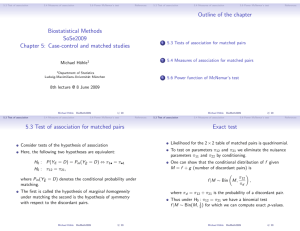 Case-control and matched studies Outline of the chapter 5.3 Test of