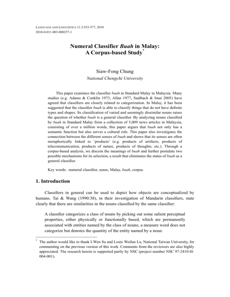 Numeral Classifier Buah In Malay A Corpus