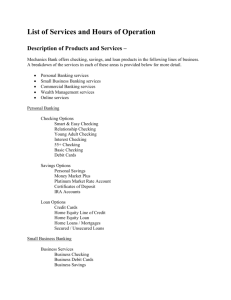 List of Services and Hours of Operation