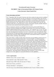 1 SF Pratt Terrorism and Counter-Terrorism POL380H1F: Topics in