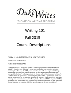 Writing 101 Fall 2015 Course Descriptions