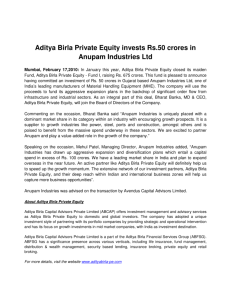 Aditya Birla Private Equity invests Rs.50 crores in Anupam Industries