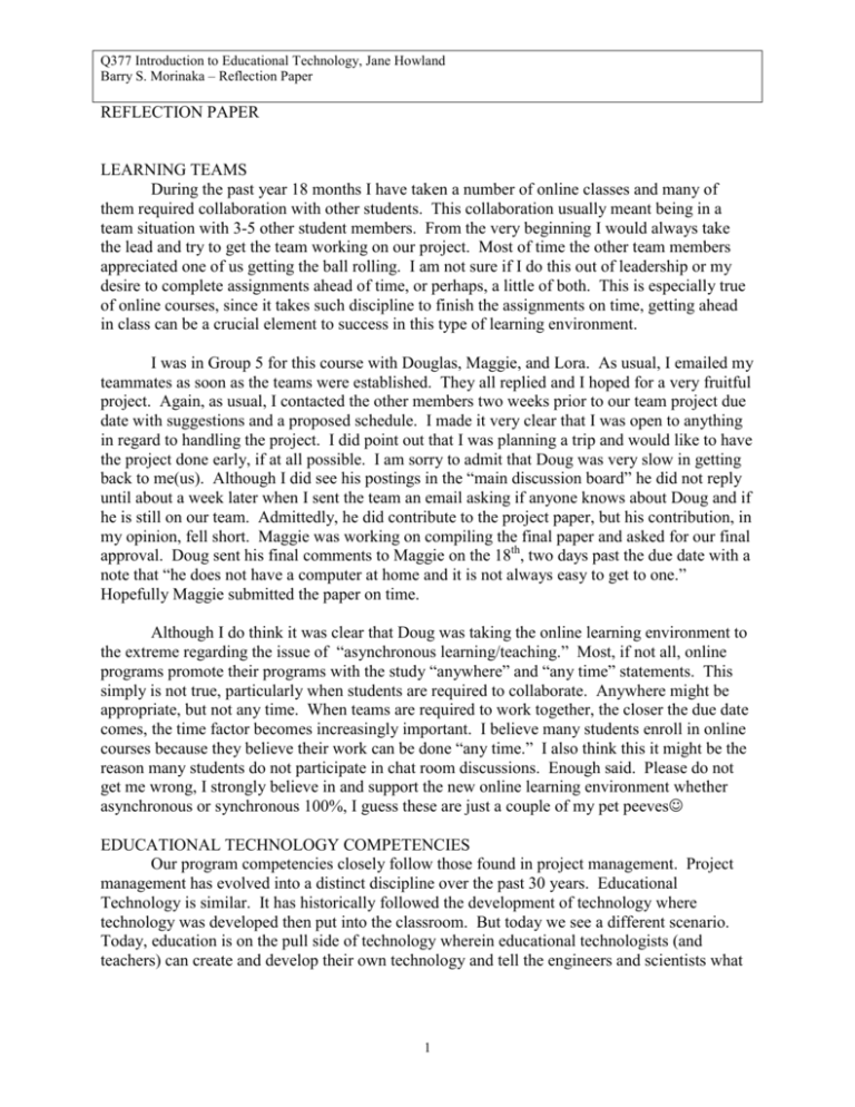 reflection essay on a course