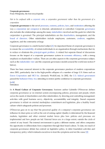 Corporate governance From Wikipedia, the free encyclopedia Not to