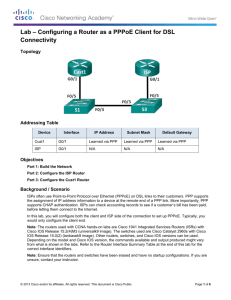 Lab – Configuring a Router as a PPPoE Client for DSL Connectivity