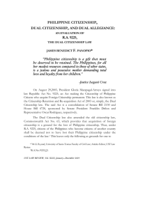 philippine citizenship, dual citizenship, and dual allegiance: ra 9225