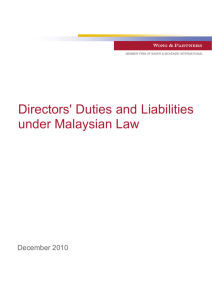 Directors' Duties and Liabilities under Malaysian Law