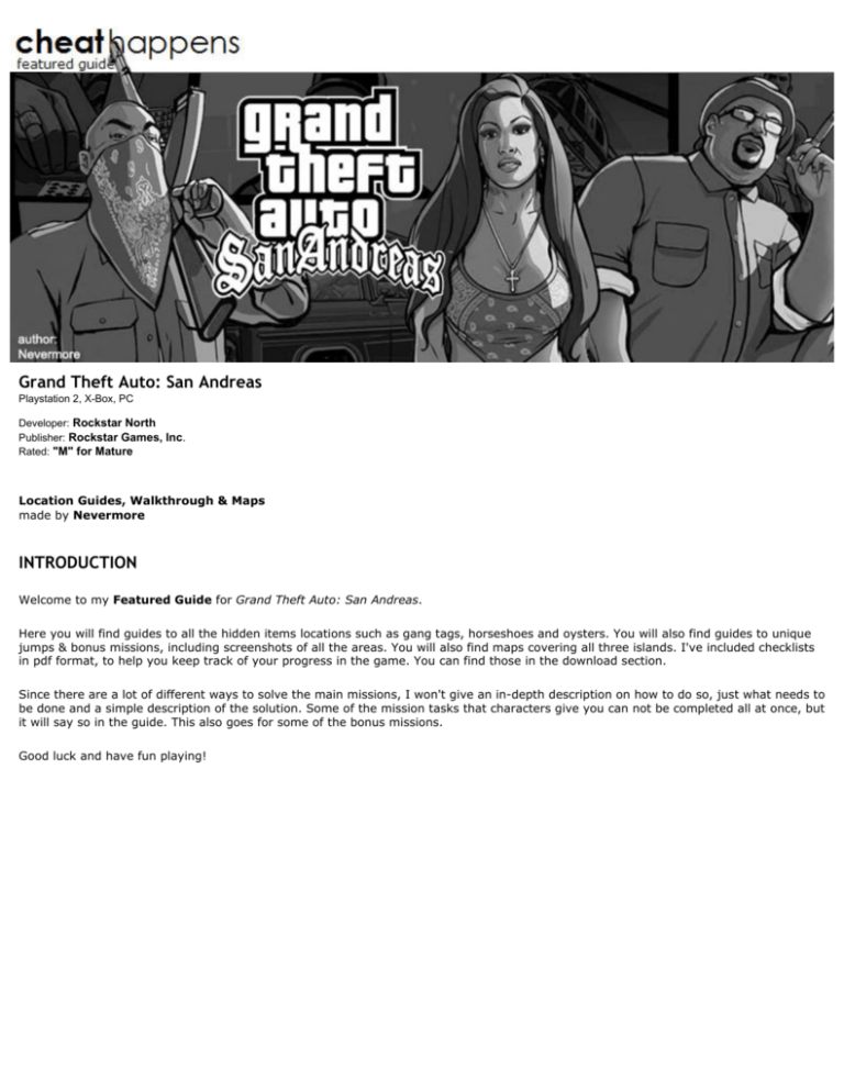 Grand Theft Auto San Andreas - Cheat Codes, PDF